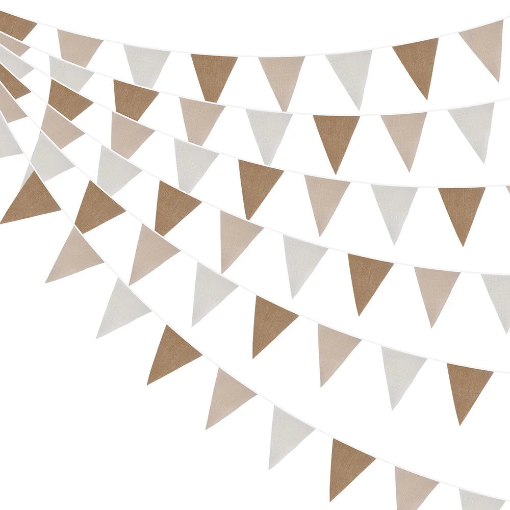 Birthday Linen Banner Burlap Triangles Flags Hanging Pennant