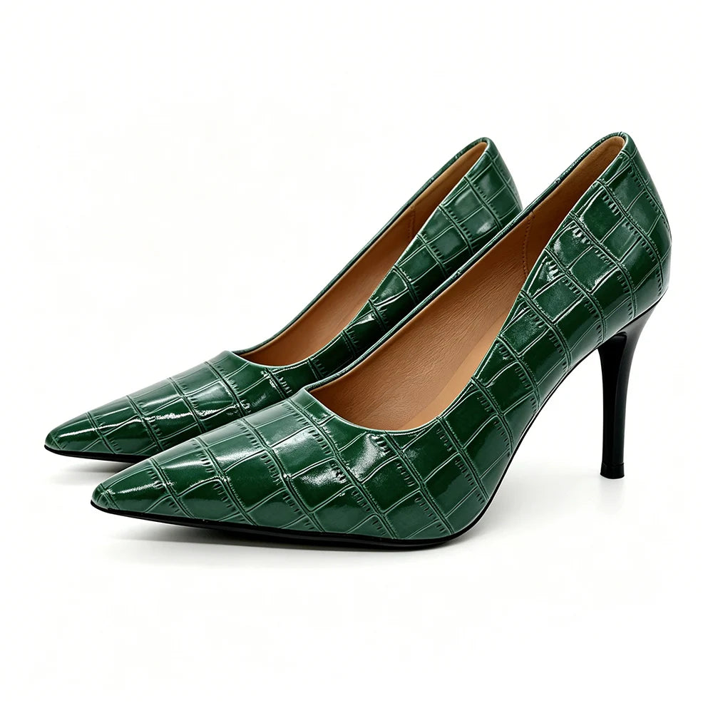 Women's Emerald Green 9cm Stiletto Pumps – PU Leather Heels