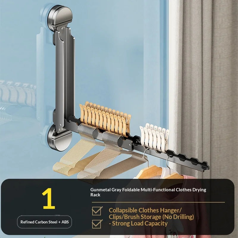 Suction Cup Telescopic Clothesline No-drill Household Invisible Retractable Indoor Clothes Hanger Bay Window Balcony Clothesline Zpaxo Gray 1pc