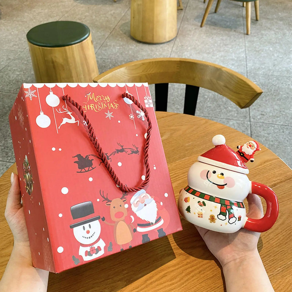 Christmas Mugs Ceramic Cute Drinkware Handle Lid Picnic Fishing