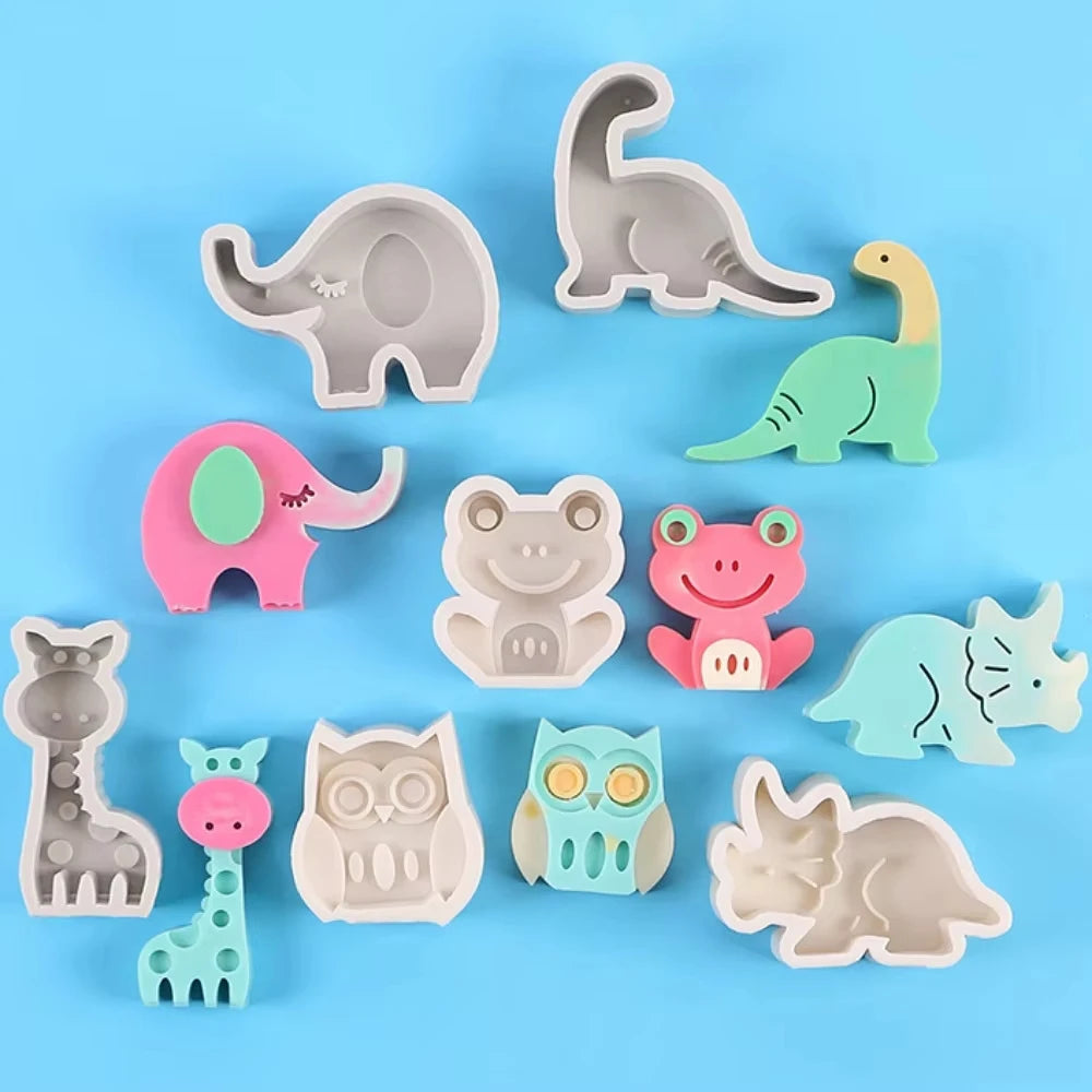 Dinosaur Elephant Giraffe Candle Silicone Mold DIY Frog Owl Rabbit Animals Chocolate Fondant Cake Mold Clay Plaster Soap Mking M Zpaxo