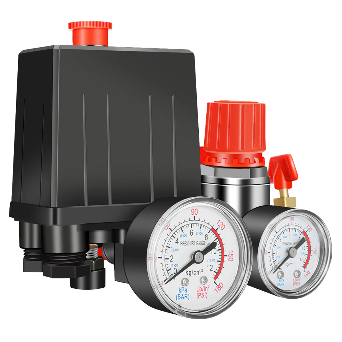 Air Compressor Pressure Switch 90-120PSI Safety Valve Control Manifold Regulator Gauges Safety Valve 1/4"BSP Pneumatic Tool Part Zpaxo black 1pc