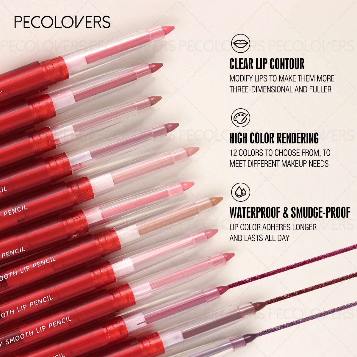 1PC Vibrant Colors Lip Liner, Colorfast, Easy to Color, Waterproof, , Not Sticky, Lightness, Portable Travel Makeup Zpaxo