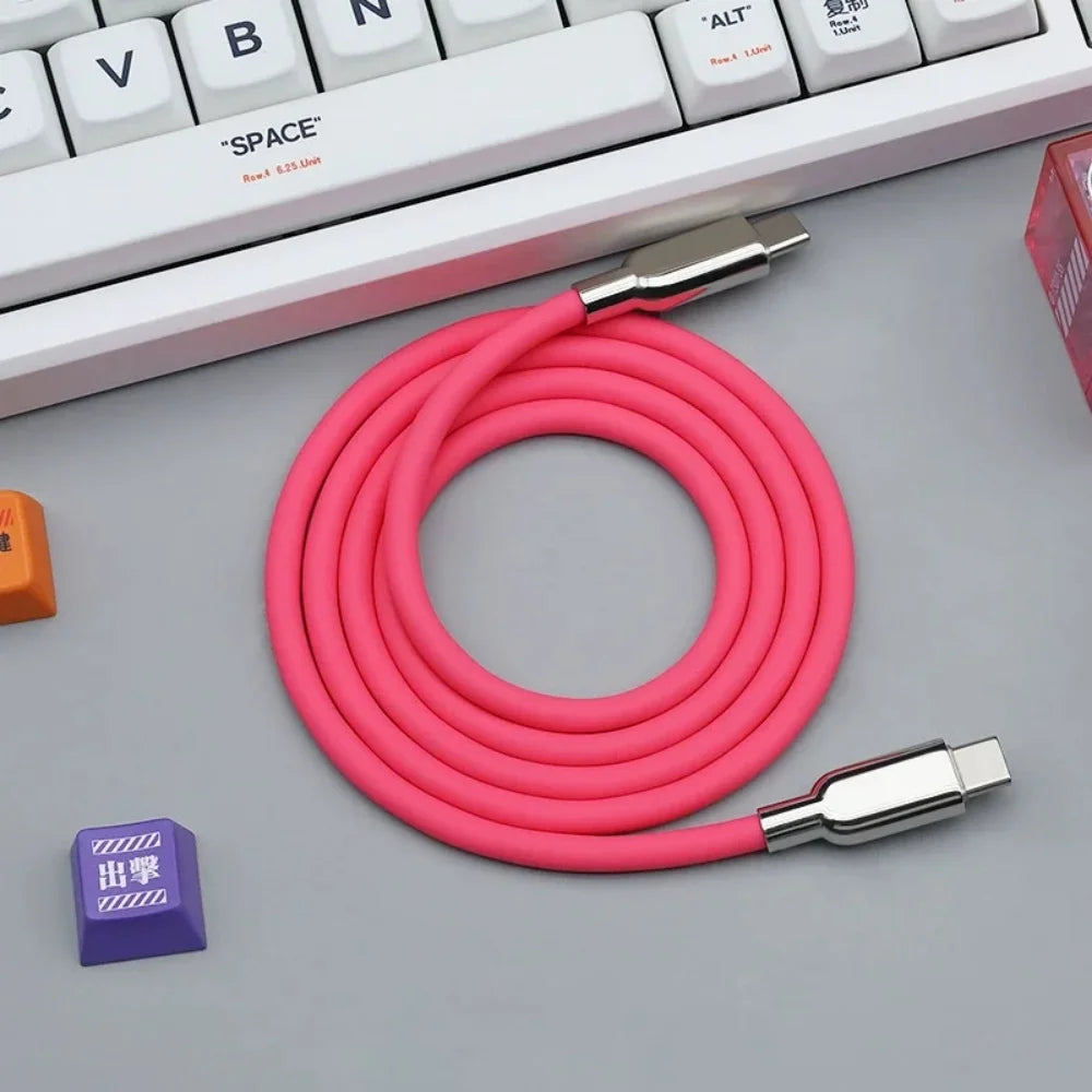 240W PD3.1 USB-C Fast Charging Cable – Liquid Silicone Cord USB-C Charging Cable Zpaxo Rose Red 0.5m