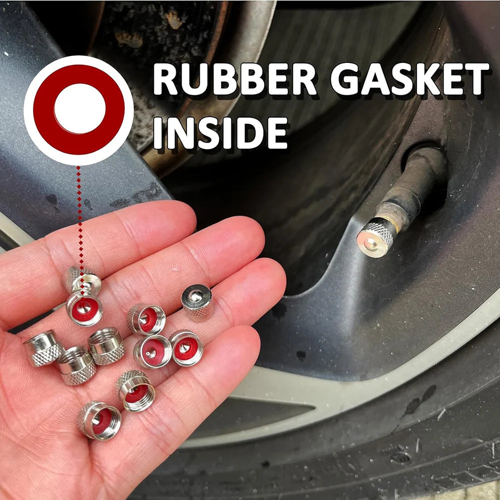 12-Pack Brass Tire Valve Stem Caps with Rubber Gasket | Universal