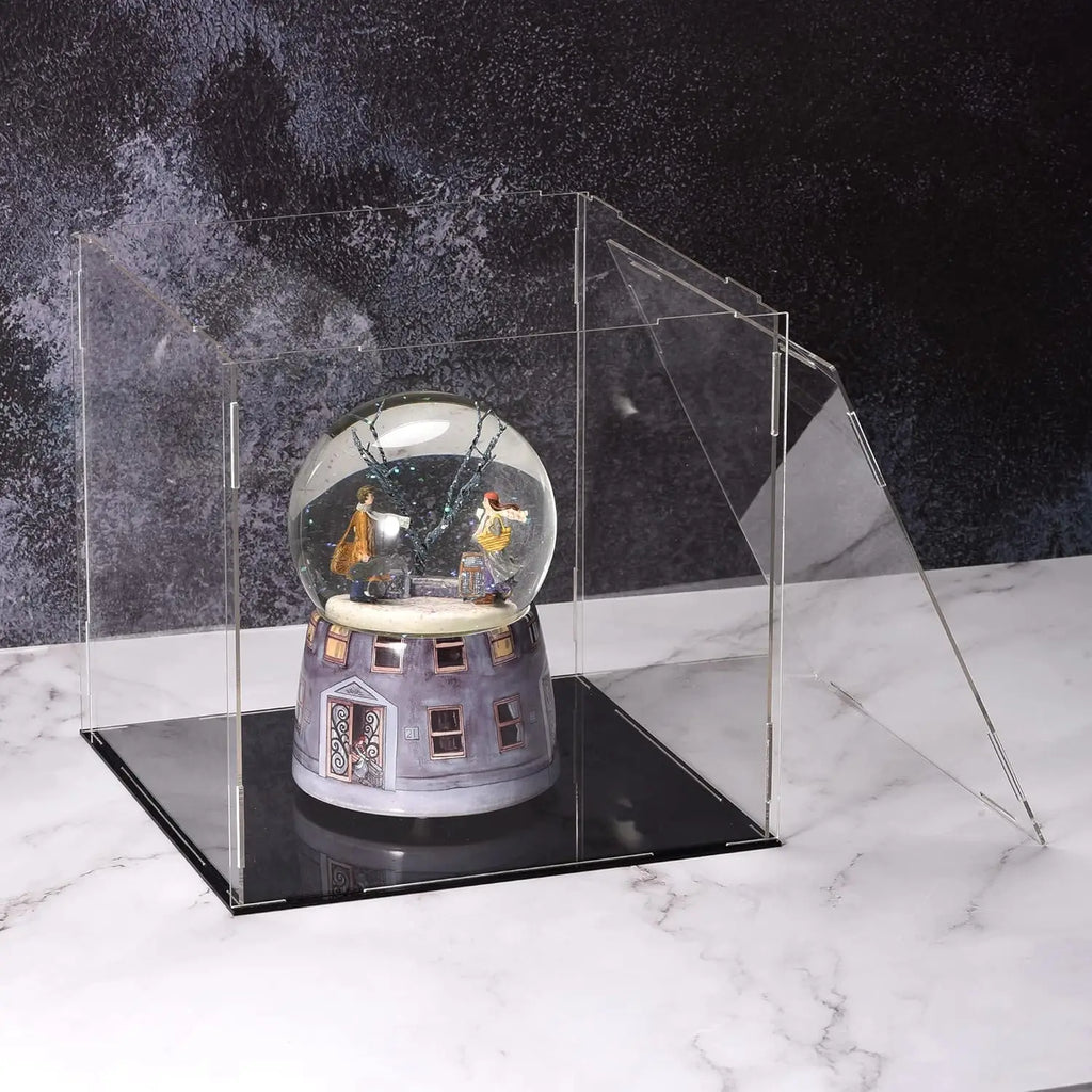 Clear Acrylic Cube Display Case with Black Base | Dustproof