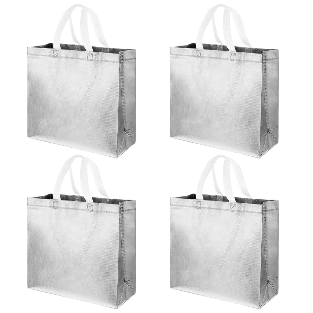 Silver Reusable Gift Bags with Handles – 4/6/8-Pack
