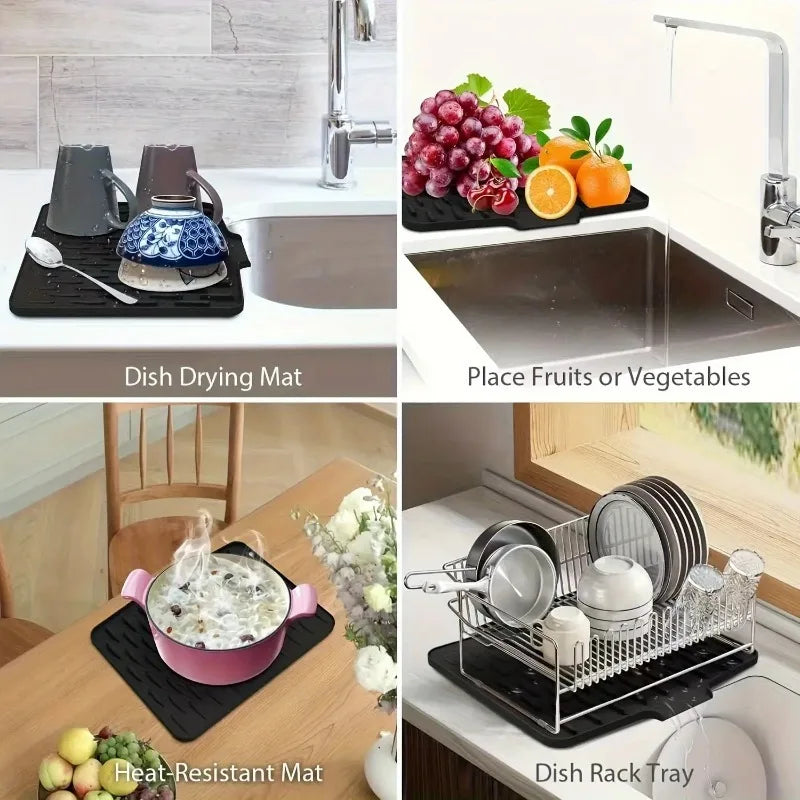Non-slip Silicone Kitchen Drain Mat Built-in Drainage Design