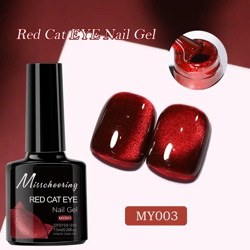 Red Ruby Cat Eye Magnetic Gel Nail Polish Cherry Art DIY Sparking Zpaxo 03