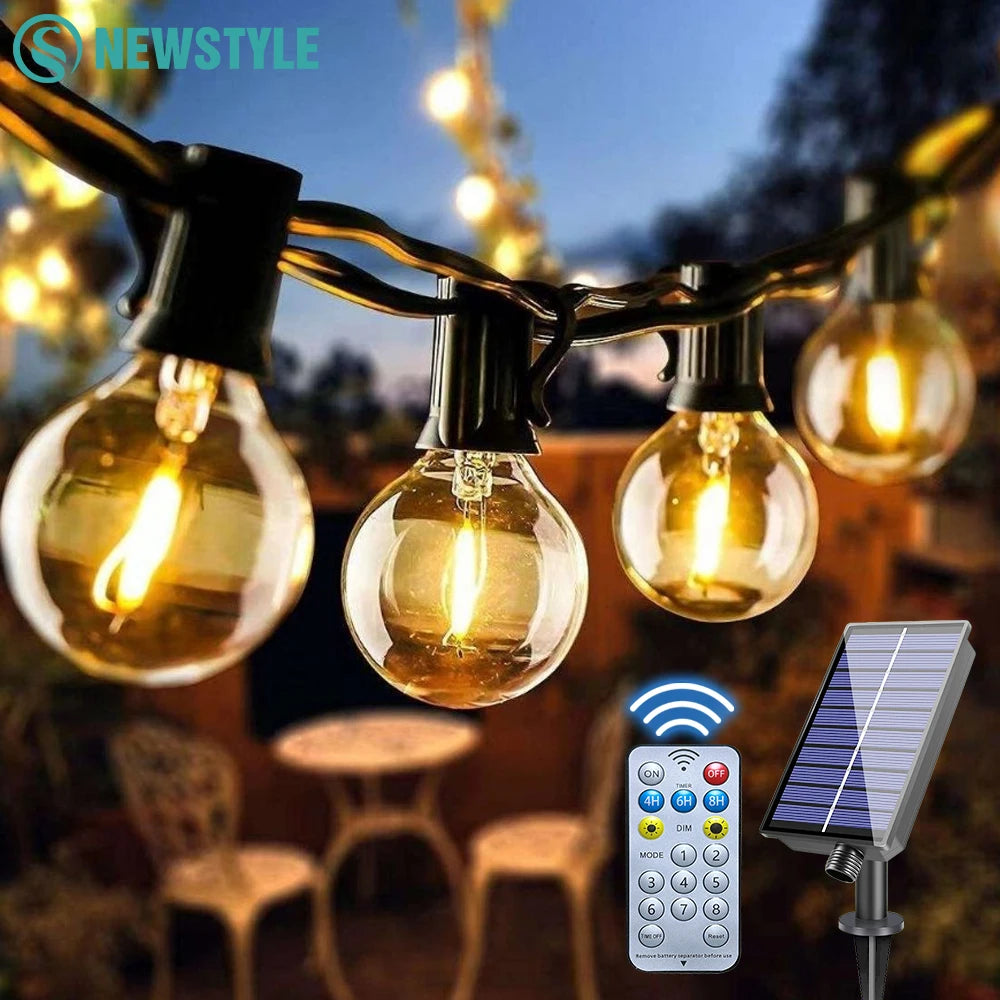 Solar G40 Outdoor String Lights Remote Controls LED Shatterproof Zpaxo