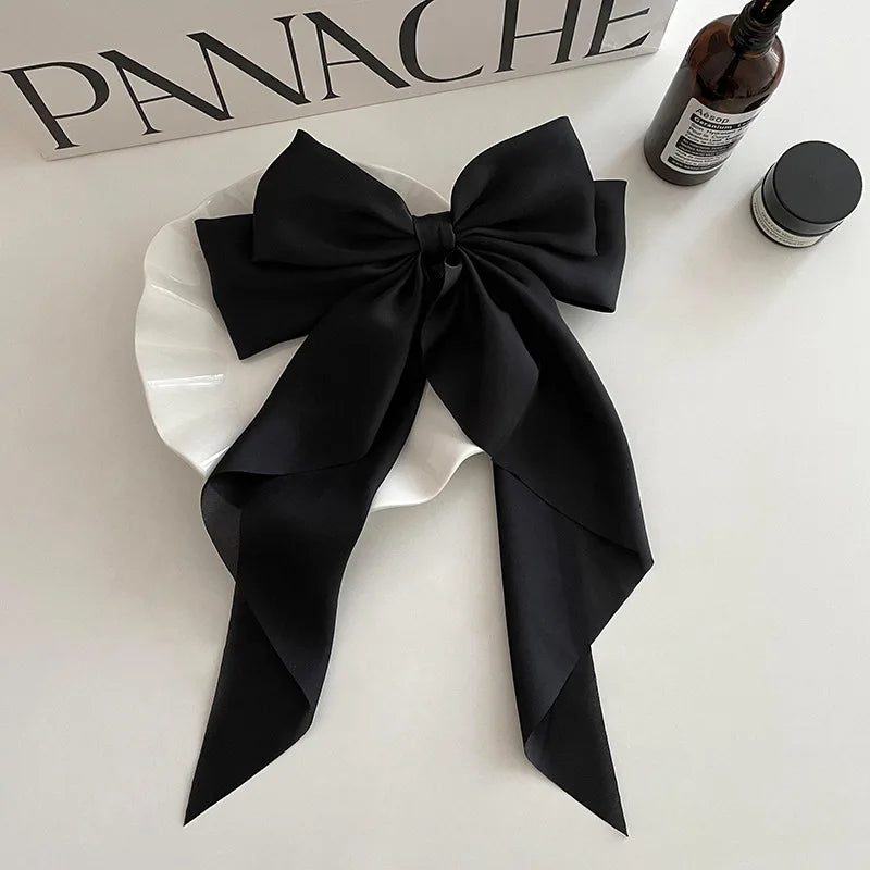 Elegant Bow Ribbon Hair Clip Women Fashion Solid Satin Trendy Bowknot Zpaxo black