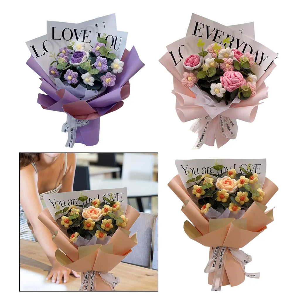 Crochet Flower Bouquet – Handmade Artificial Flowers Home Decor Artificial Flower Bouquet Zpaxo