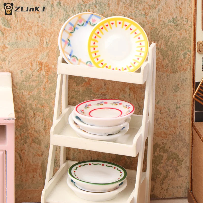 ▶5PCS 1:12 Dollhouse Mini Plates Dishes Model Dollhouse Simulation Kitchen Decoration Dolls House Accessories Pretend Play Toys Zpaxo