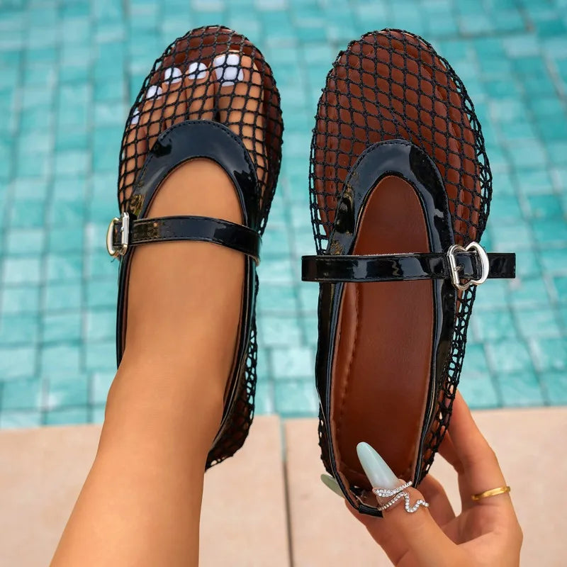 Women's Round Closed Toe Solid Comfortable Sandals Summer Women Mesh Zpaxo black 35