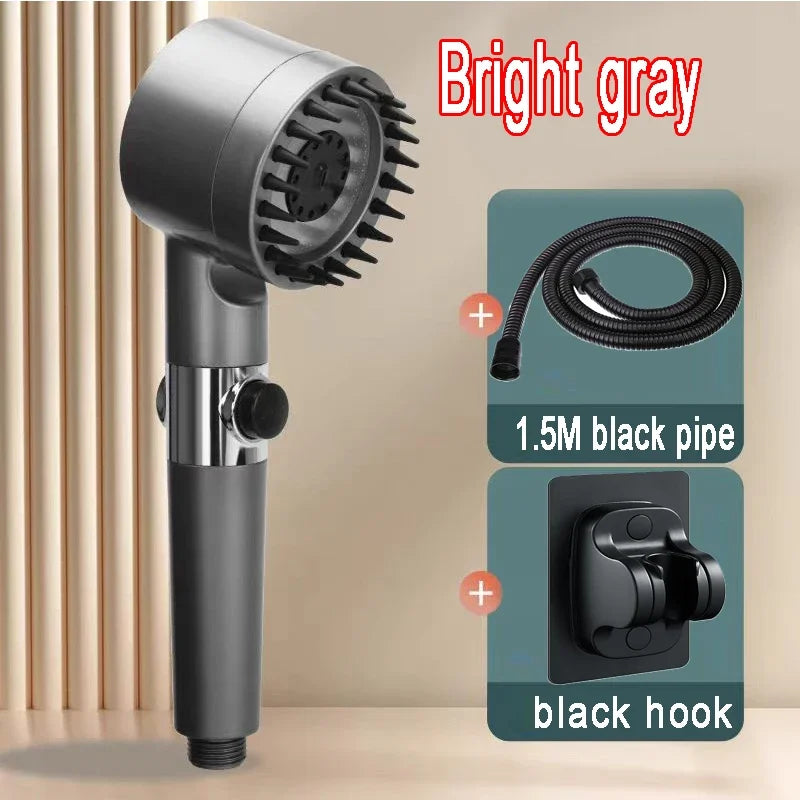Black High Pressure Shower Head Rainfall 3 Modes Adjustable Boost Filter Holder One Click Water Stop Bathroom Accessories Zpaxo style1