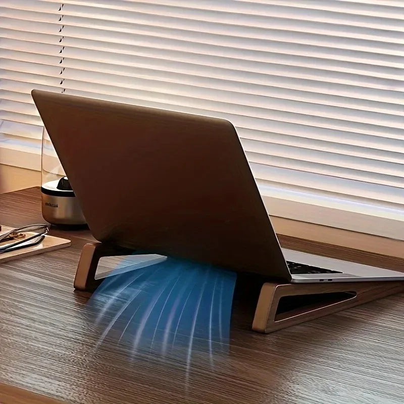 Portable Foldable Wooden Laptop Stand-Ergonomic 12° Adjustable Angle, Cooling Ventilation Triangular Design,Office Accessory Zpaxo