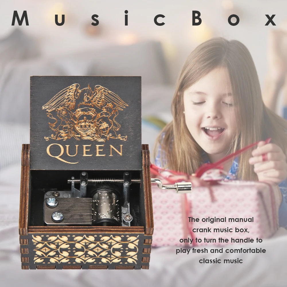 Wooden Carved Music Box Hand Cranked Music Box with Melody Christmas Birthday Gift Beautiful Carved Musical Gadget for Mum Dad Zpaxo