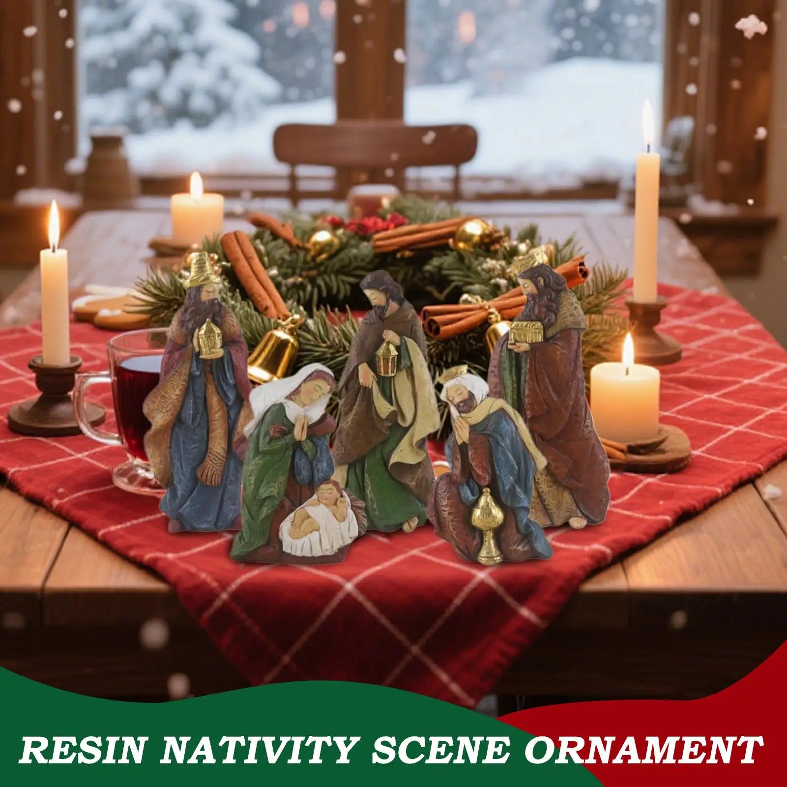 Nativity Scene Statue Resin Classic Religious Christmas Nativity Scene Ministures for Mother Children Adults Friends Porch Zpaxo
