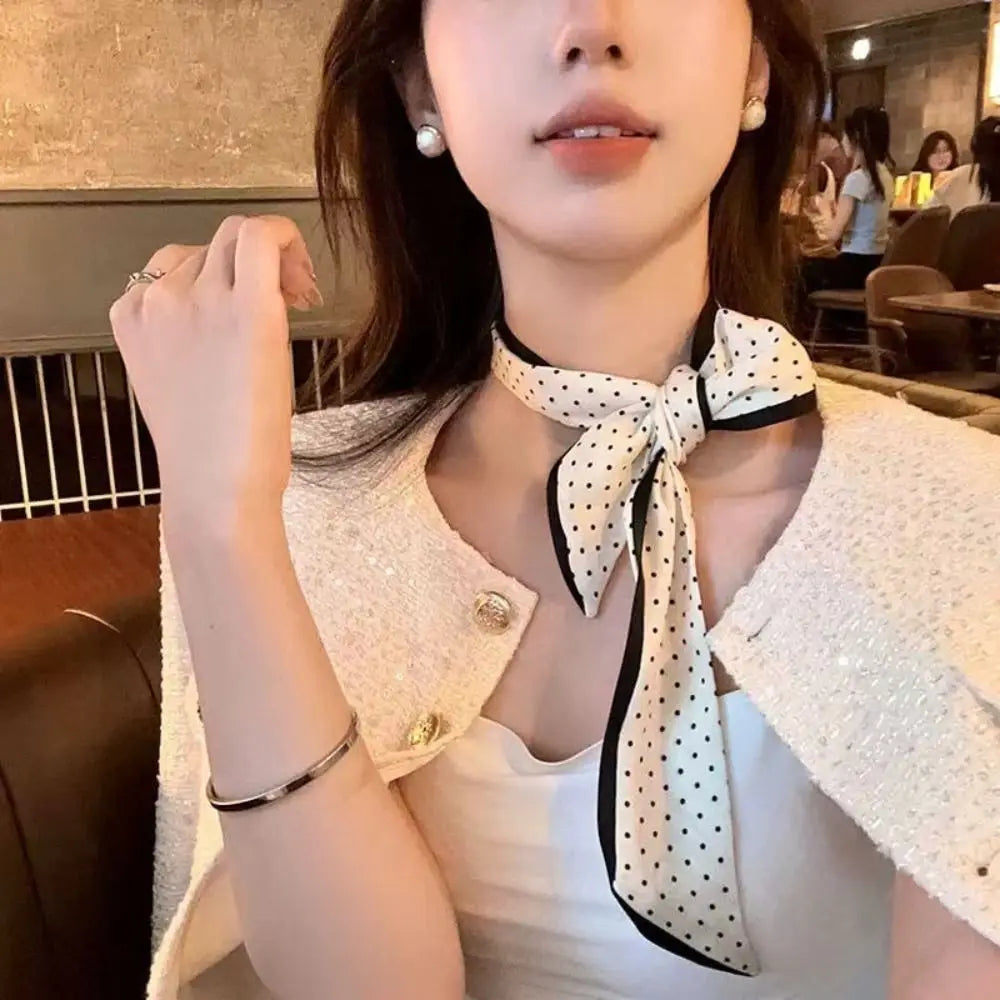 Fashion Polka Dot Narrow Edge Silk Scarf Luxury Korean Style Neck Strap Multifunctional Versatile Hair Band Clothing Accessories Zpaxo