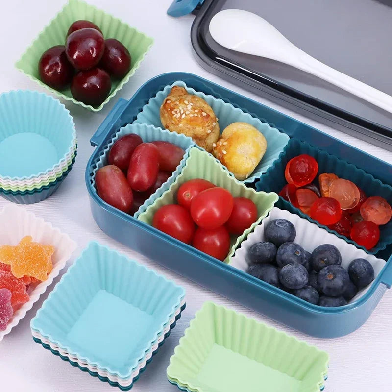 12pcs Reusable Silicone Cupcake Baking Cups Non-Stick Muffin Liners Molds Sets Bento Lunch Box Dividers Pastry Cake Molds Zpaxo
