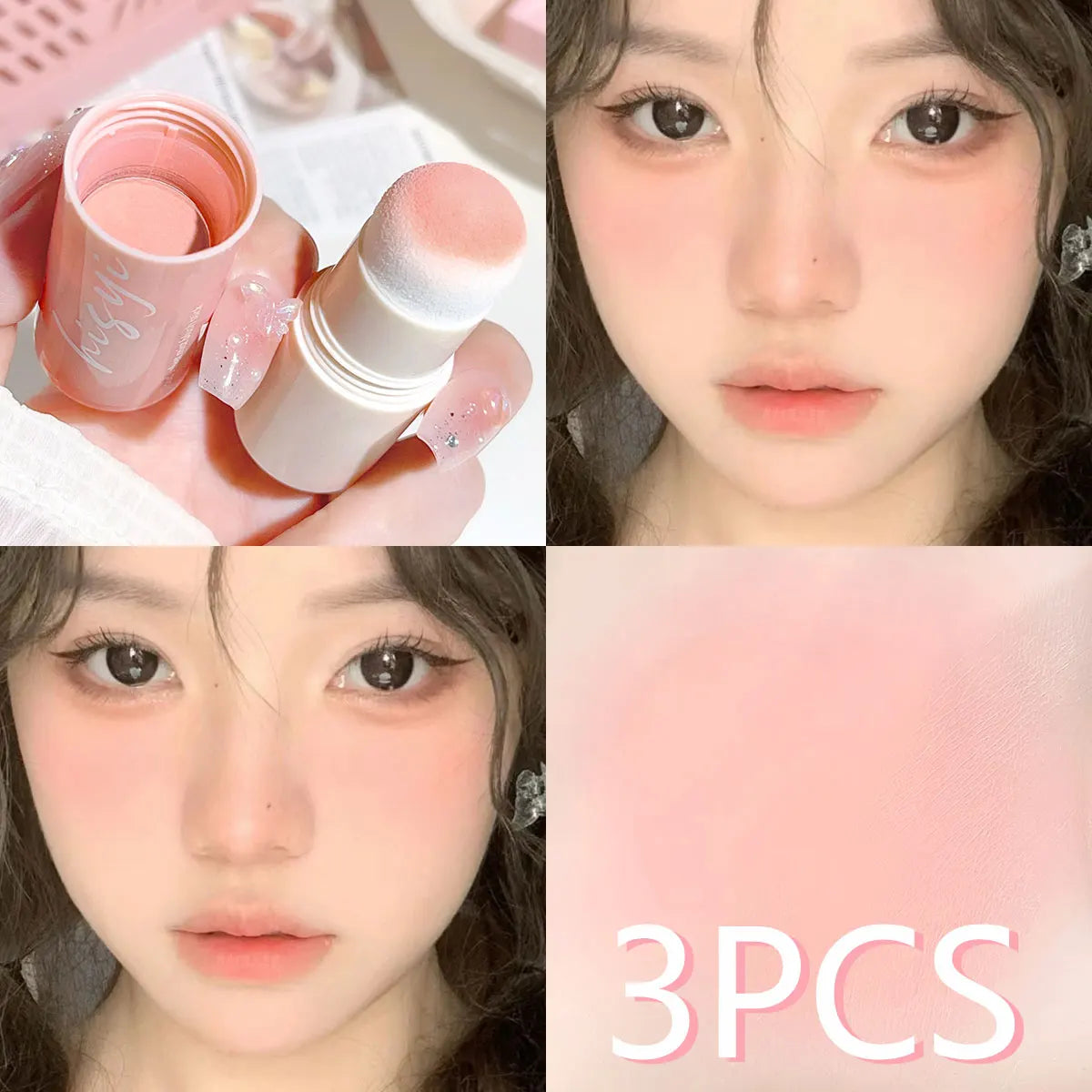 Cloud Soft Matte Blush Stick for a vibrant, brightening, natural bare makeup look, enhancing flawless skin tone Zpaxo 03 triple