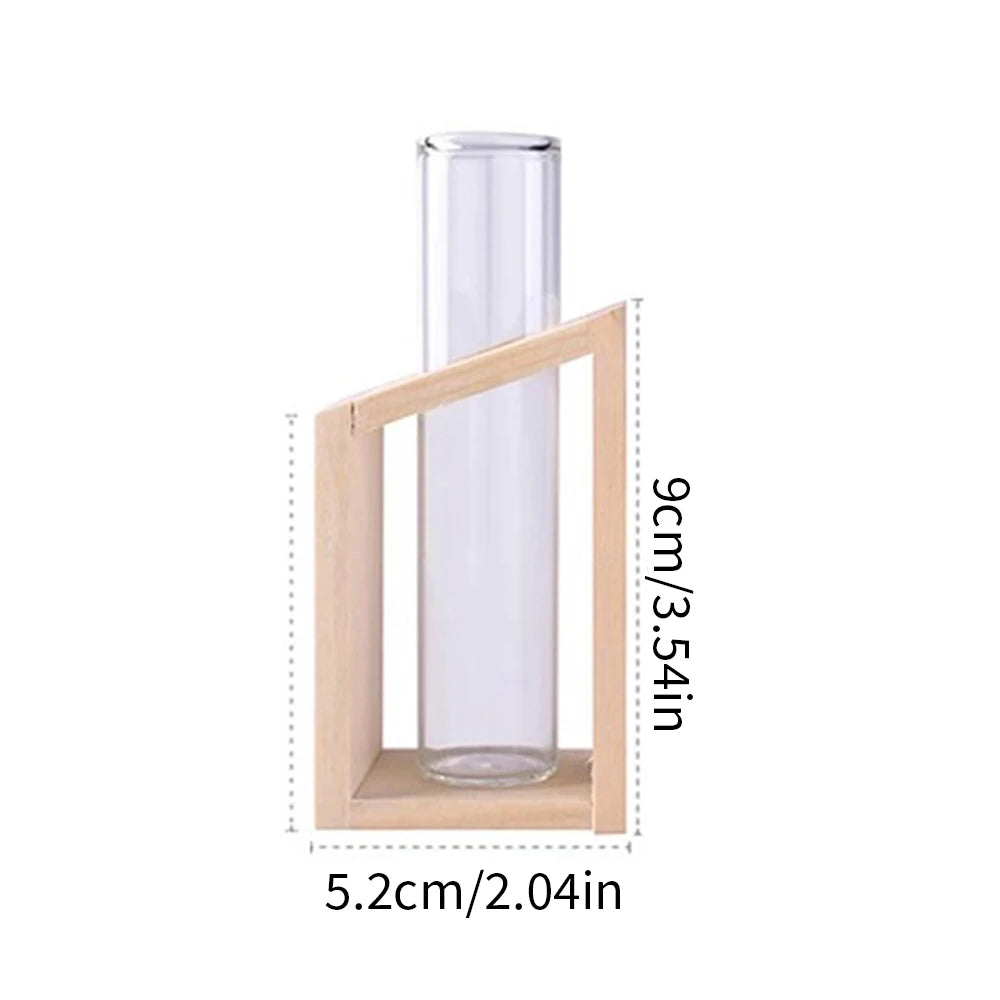 Test Tube Glass Vase Plant Propagation Station Hydroponic Vases for Plants with Wooden Stand Terrarium Office Home Desktop Decor Zpaxo J24012061