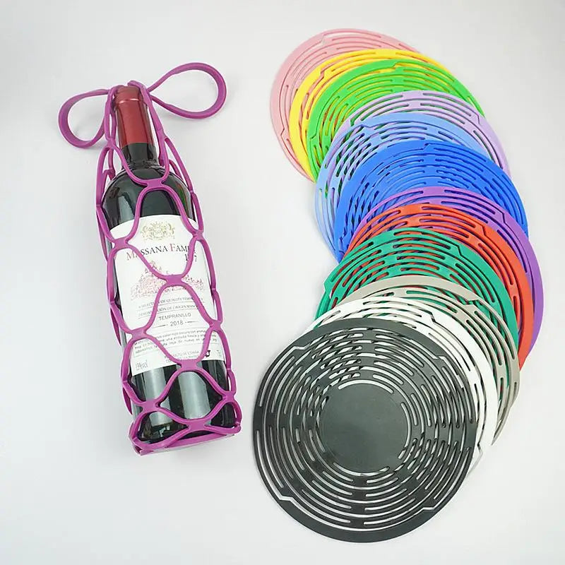 Silicone Wine Tote Reusable Bottle Bag With Cup Placemat Washable for Outdoor Picnic Travel Events Zpaxo