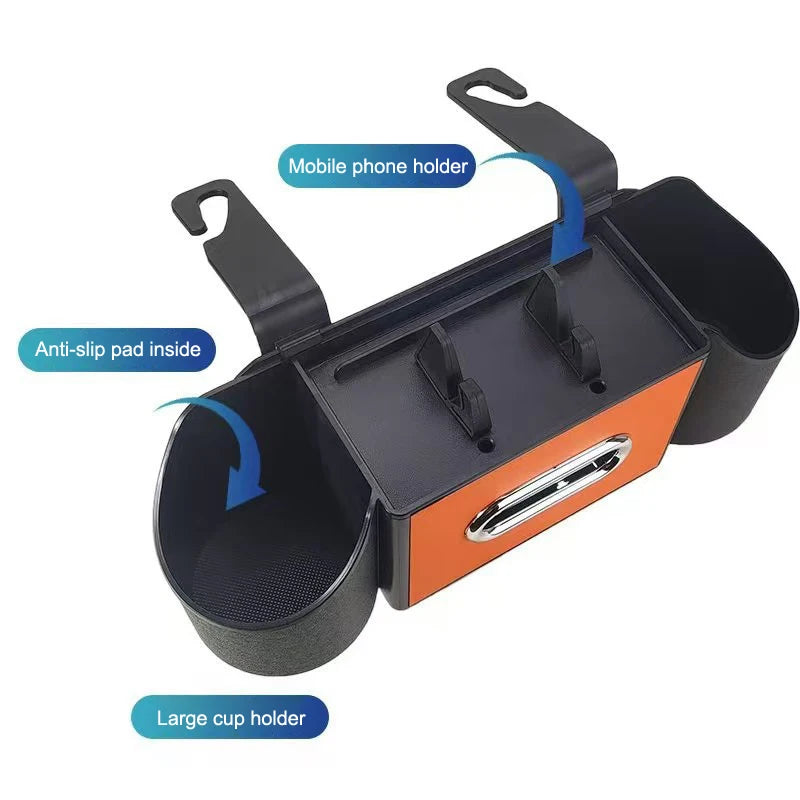 Car Backseat Organizer with Cup Holder & Lid | Hanging Storage