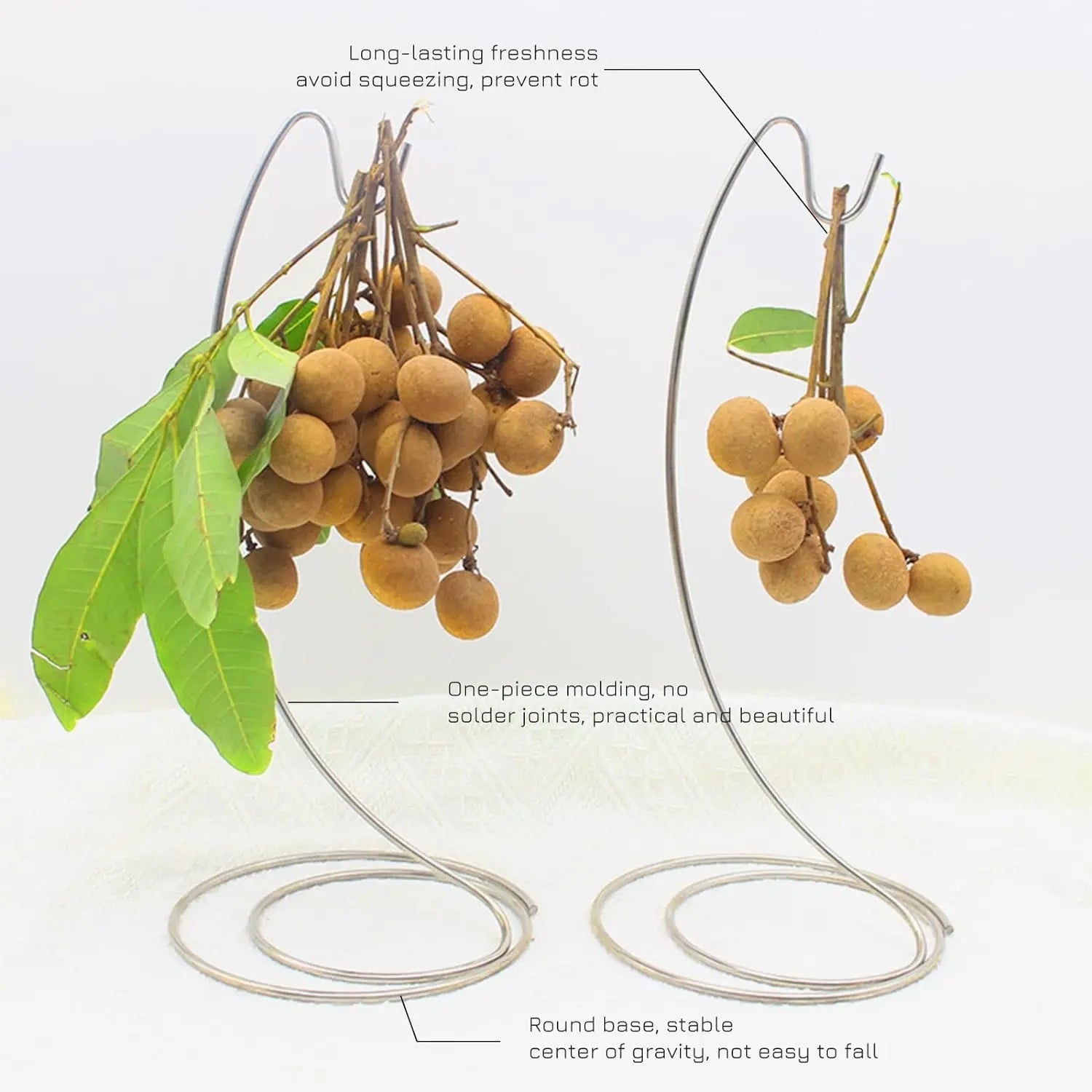 Stainless Steel Banana Hanger & Tabletop Fruit Rack with Hooks