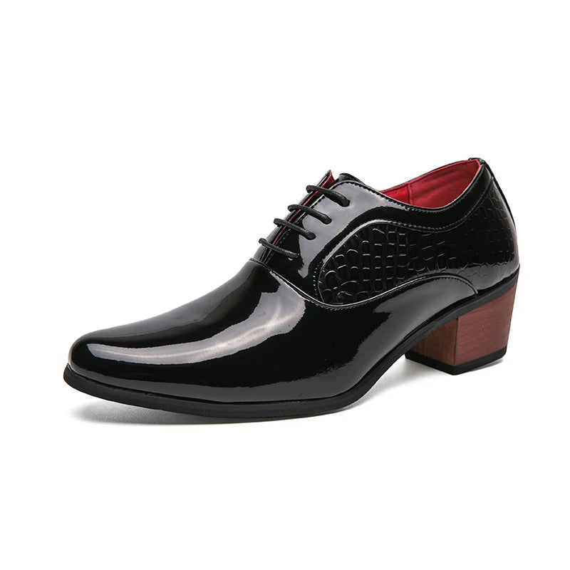 Pointed Heel Leather Shoes Men British Business Casual Heightened Zpaxo 677673 Bright Black 43 China Mainland