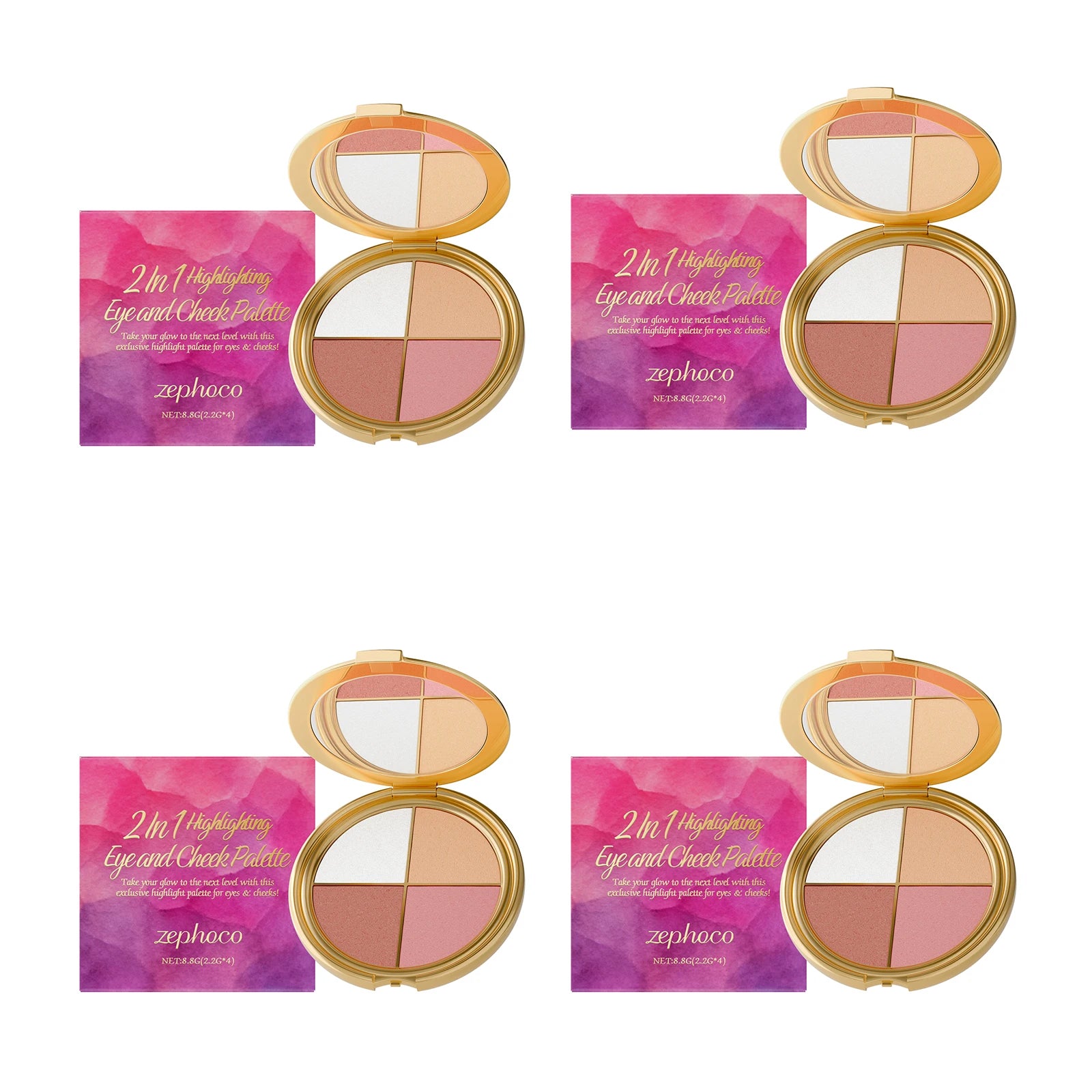 Eelhope 3-In-1 Highlighter Eyeshadow & Blush Face Palette Face Makeup Palette Zpaxo 35.2g boxed
