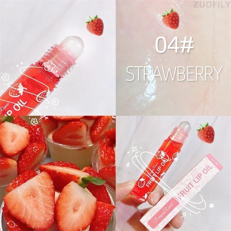 6 Colors Fruit Essence Lip Balm Roll-on Lip Oil Moisturizing Mirror Lipstick Transparent Hydrating Lip Gloss Long-Lasting Shine Zpaxo 04