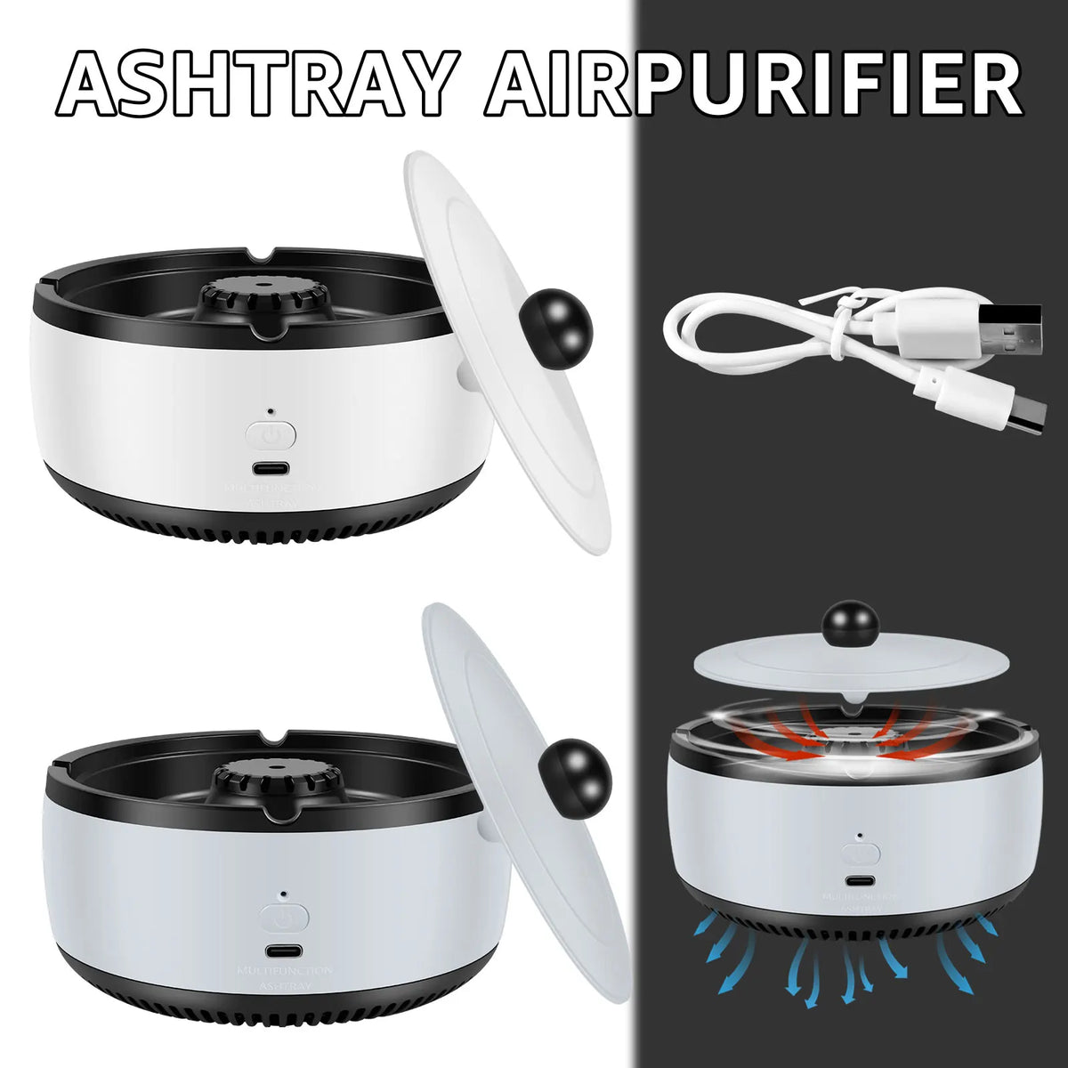 2 in 1 Purifier Ashtray Filtering Second-Hand Smoke From Cigarettes Remove Odor Smoking Accessories with Lid for Family Office Zpaxo