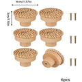 Boho Rattan Knobs Wood Handles Handmade Wicker Woven Round Cabinet Knobs Pulls Wardrobe Dresser Drawer Handles with Screws Zpaxo 6Pcs B
