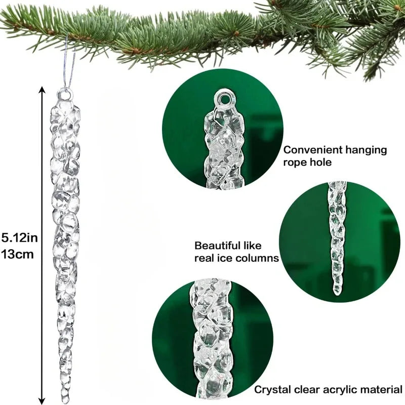 Christmas Home Decor 12PCS Hanging Ornaments - Creative Acrylic Simulated Icicles For Christmas Tree