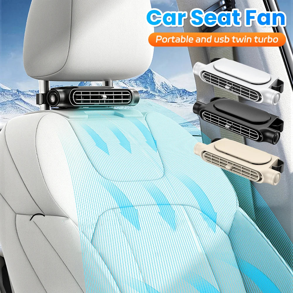Car Headrest Cooling Air Fan 3 Speeds Adjustable Interior Rear Cooler