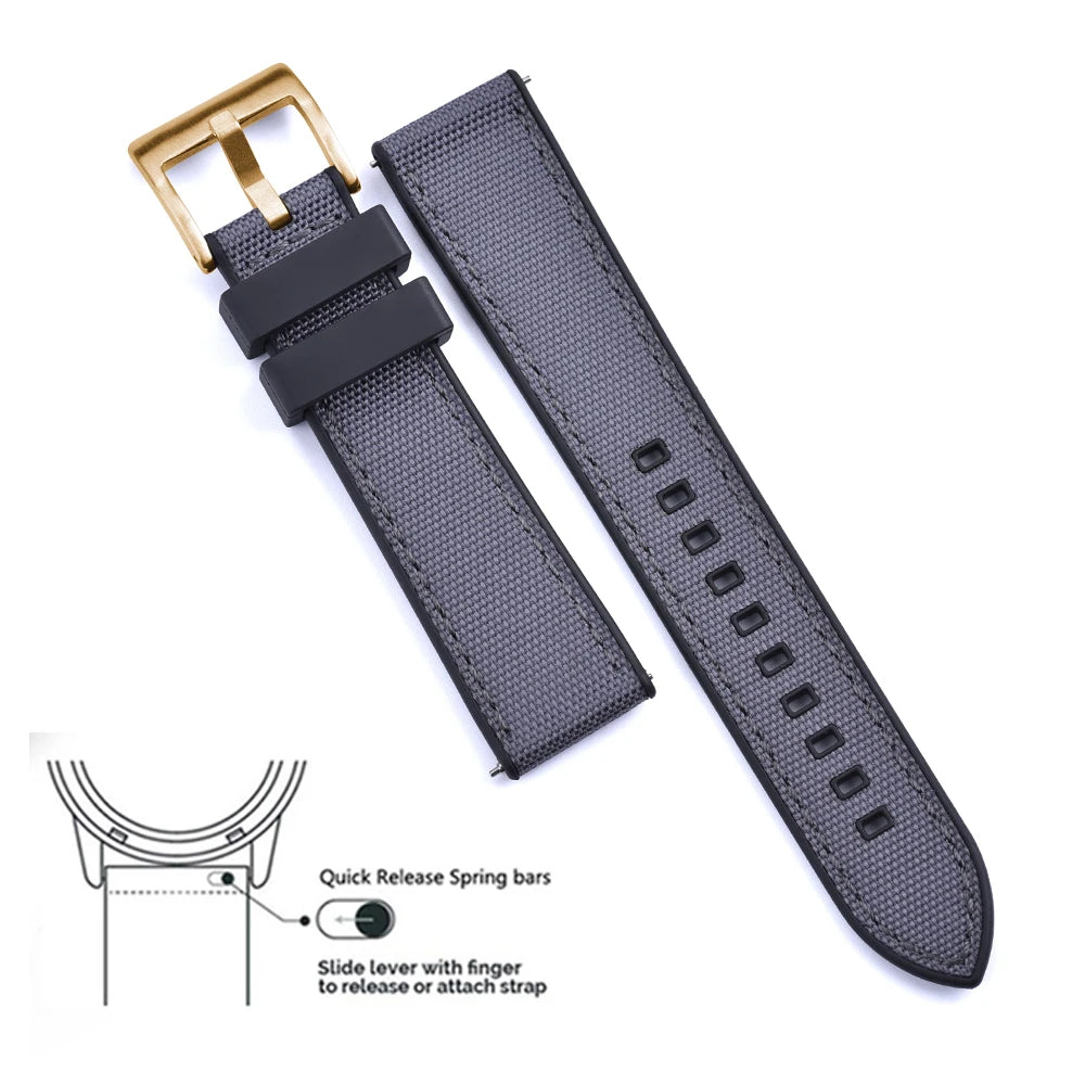 High Quality FKM Canvas Watch Strap 20mm 22mm Hybrid Fluoro Rubber Nylon Watchbands Quick Release For Each Brand Diving Watches Zpaxo