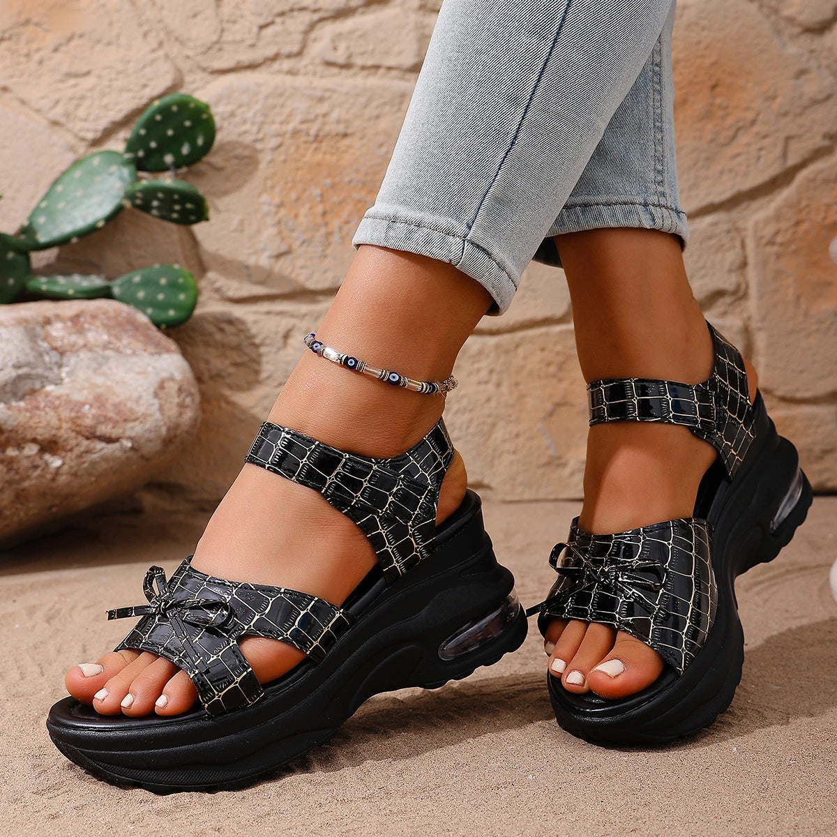 Women Platform Wedge Sandals Summer Fashion Comfortable Shoes for Women Lightweight Casual Beach Sandals Women Zapatos De Mujer Zpaxo black 42
