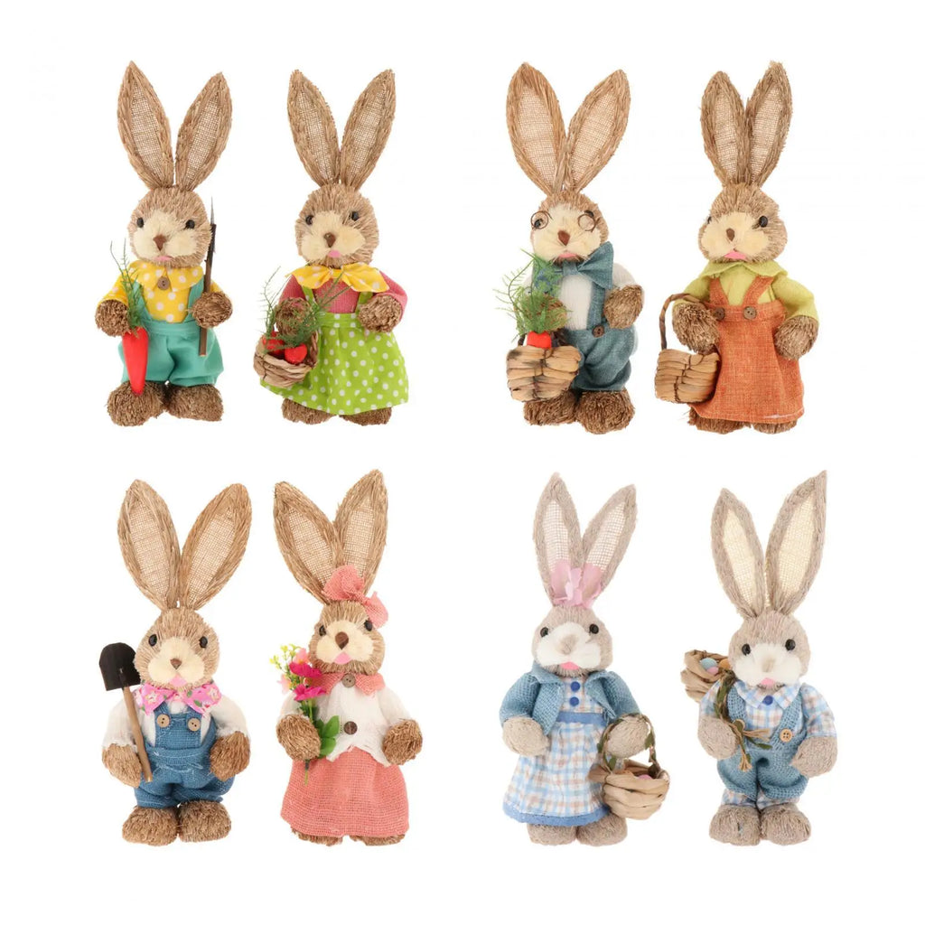 2x Artificial Straw Rabbit Souvenir Bunny Figurine Easter Straw Bunny Ornaments for Easter Holiday Party Household Decoration Zpaxo