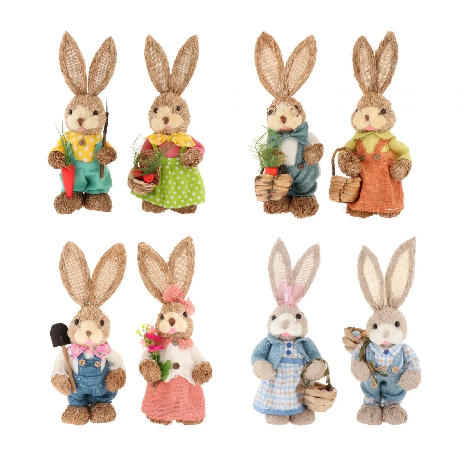 2x Artificial Straw Rabbit Souvenir Bunny Figurine Easter Straw Bunny Ornaments for Easter Holiday Party Household Decoration Zpaxo