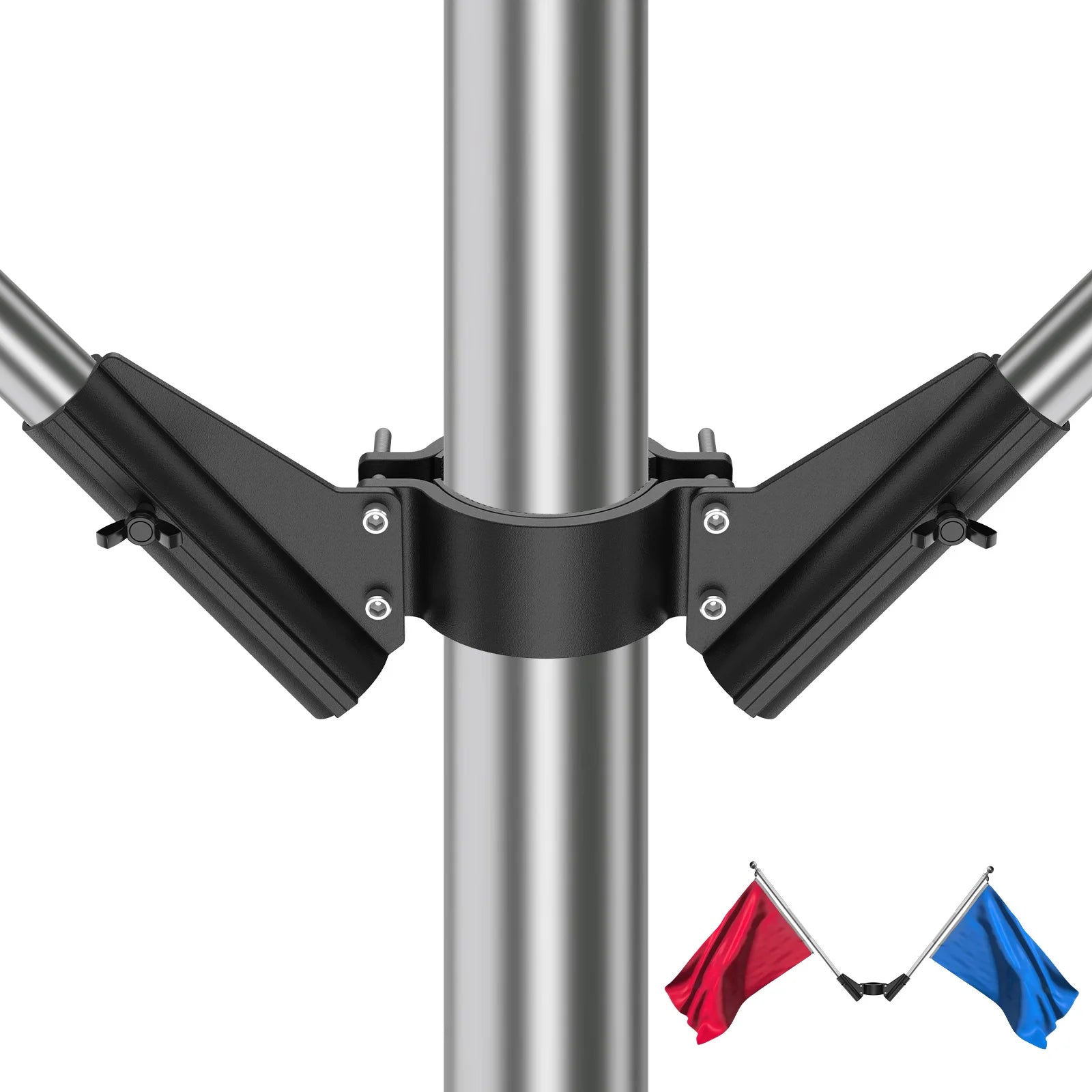 Double Flagpole Holder For RV Camper Trailer Tongue Jack Tube Heavy Duty Anti Rust Aluminum Dual Flag Pole Mount Camping Supplie Zpaxo