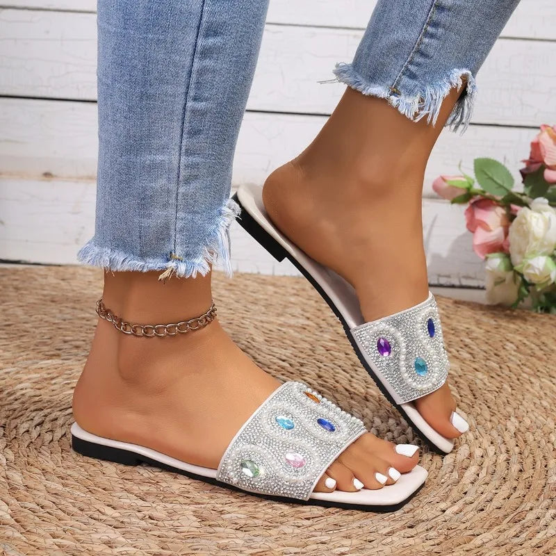 Women's Slippers Colorful Rhinestone Decor Sandals Summer Bling Zpaxo