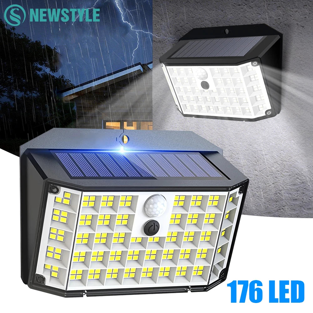 176 LED Outdoor Solar Lights with Motion Sensor and 3 Lighting Modes IP65 Waterproof Solar Wall Lights for Garden Patio Yard Zpaxo