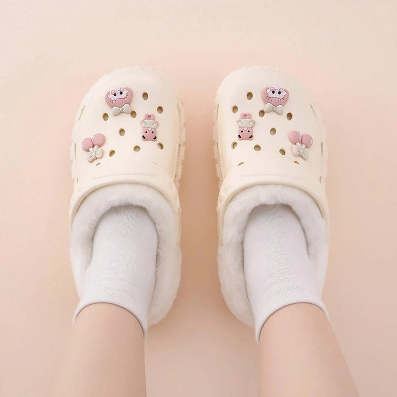 Winter Casual Clogs Slippers Women Waterproof Garden Shoes Outdoor Zpaxo Beige 39-40