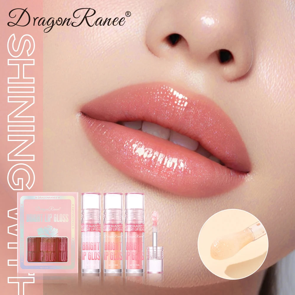 Three-Piece Lip Gloss Set, Moisturizing, Non-Greasy, Fine Shimmering Pearlescent Red and Orange, Versatile for Daily Use, Holiday Gift Lip Gloss Set Zpaxo