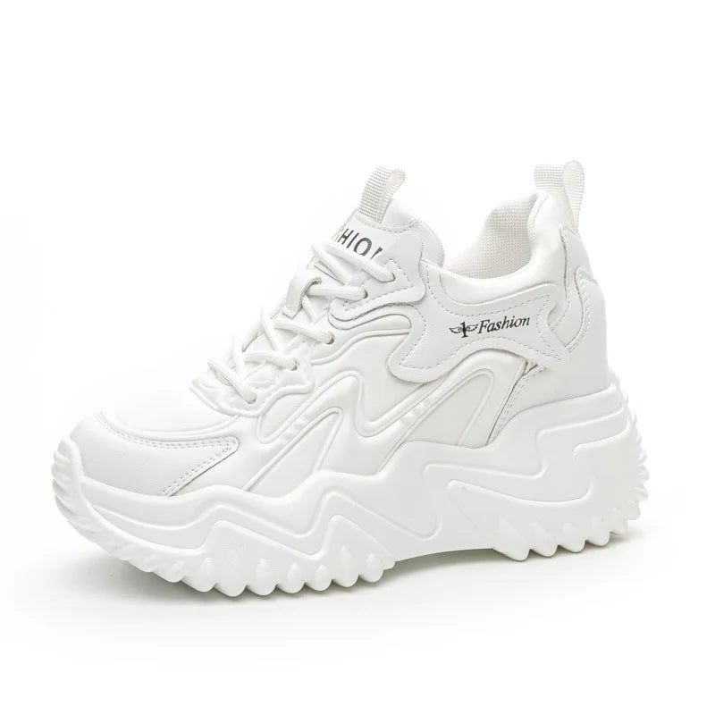 White Mesh Leather Chunky Dad Sneakers Women Lace Up Design Round Toe Zpaxo 5352 White 35 China Mainland