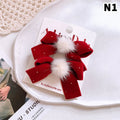 Red Velvet Bow Hair Pins Alloy Heart Clips Kids Girls Pompom Zpaxo 1
