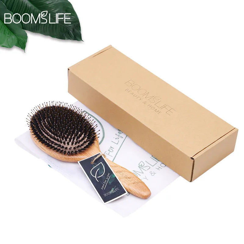 Boar Bristle Hair Brush Wood Combs for Women Scalp Massage Brush Detangling Hair Brush OAK Wood Hair Brush Barber Comb for Hair Zpaxo