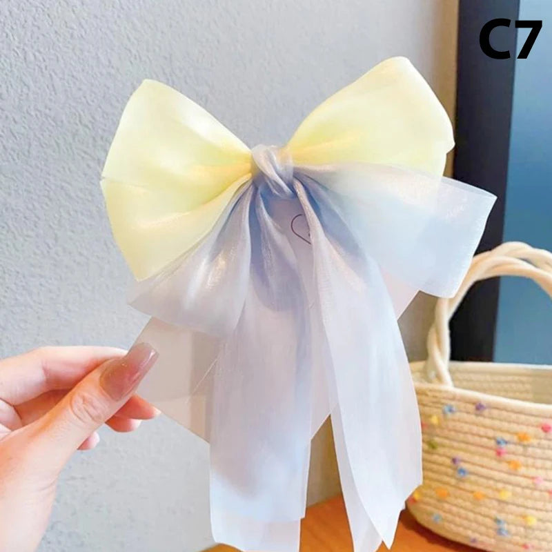 Girls Cute Elegant Mesh Bow Ribbon Hair Clip Faux Pearl Tassel Zpaxo C7
