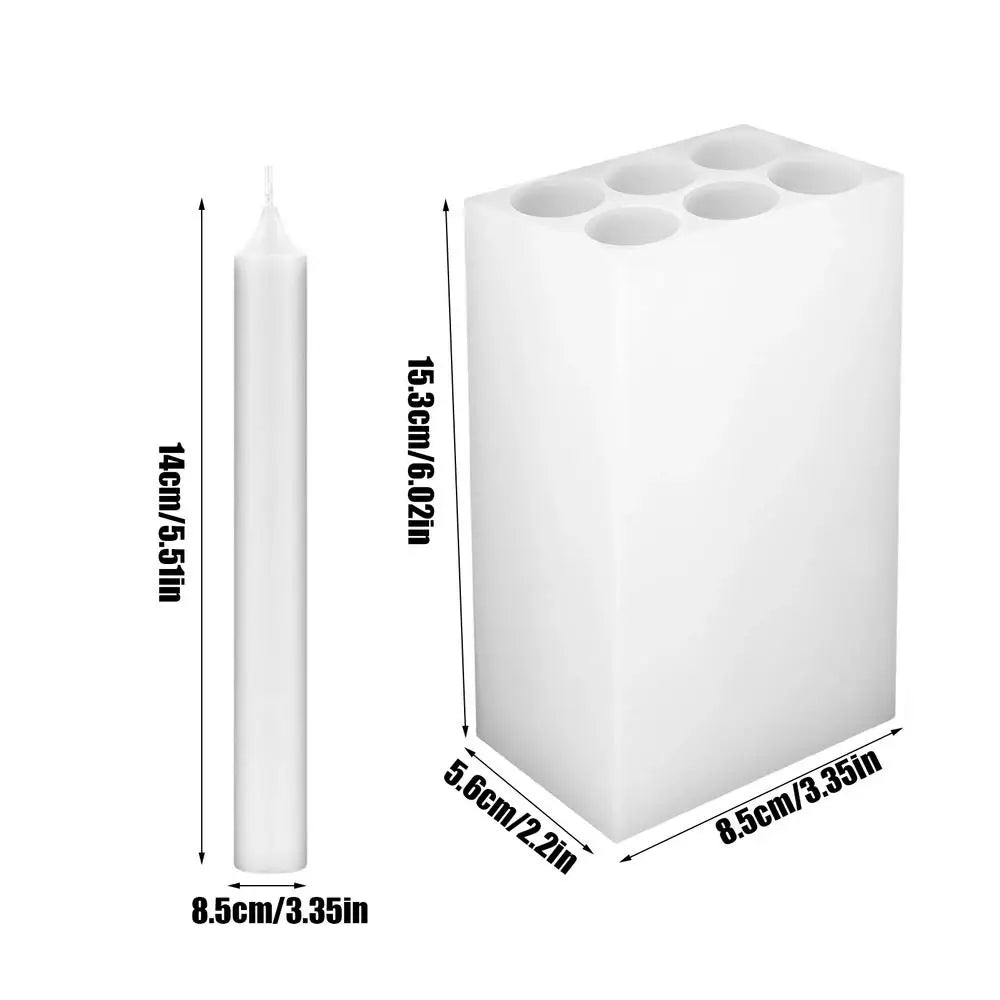 6 Cavity Long Taper Candle Making Molds Silicone Easy Release DIY